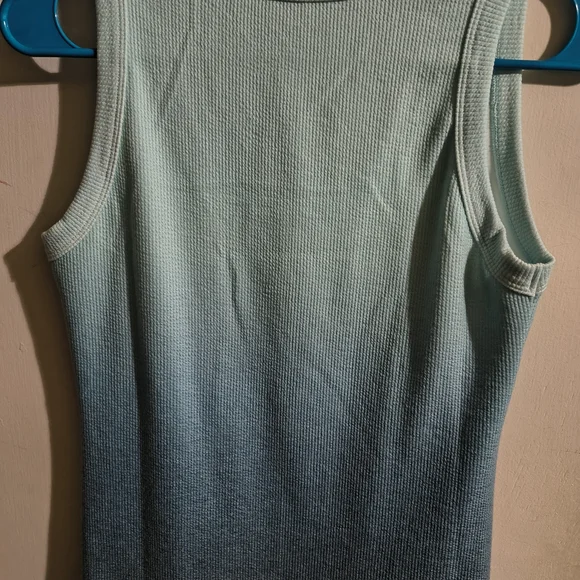 Women's Ombre Scoop Neck Tank Top - Light Teal to Navy - Picture 2 of 7